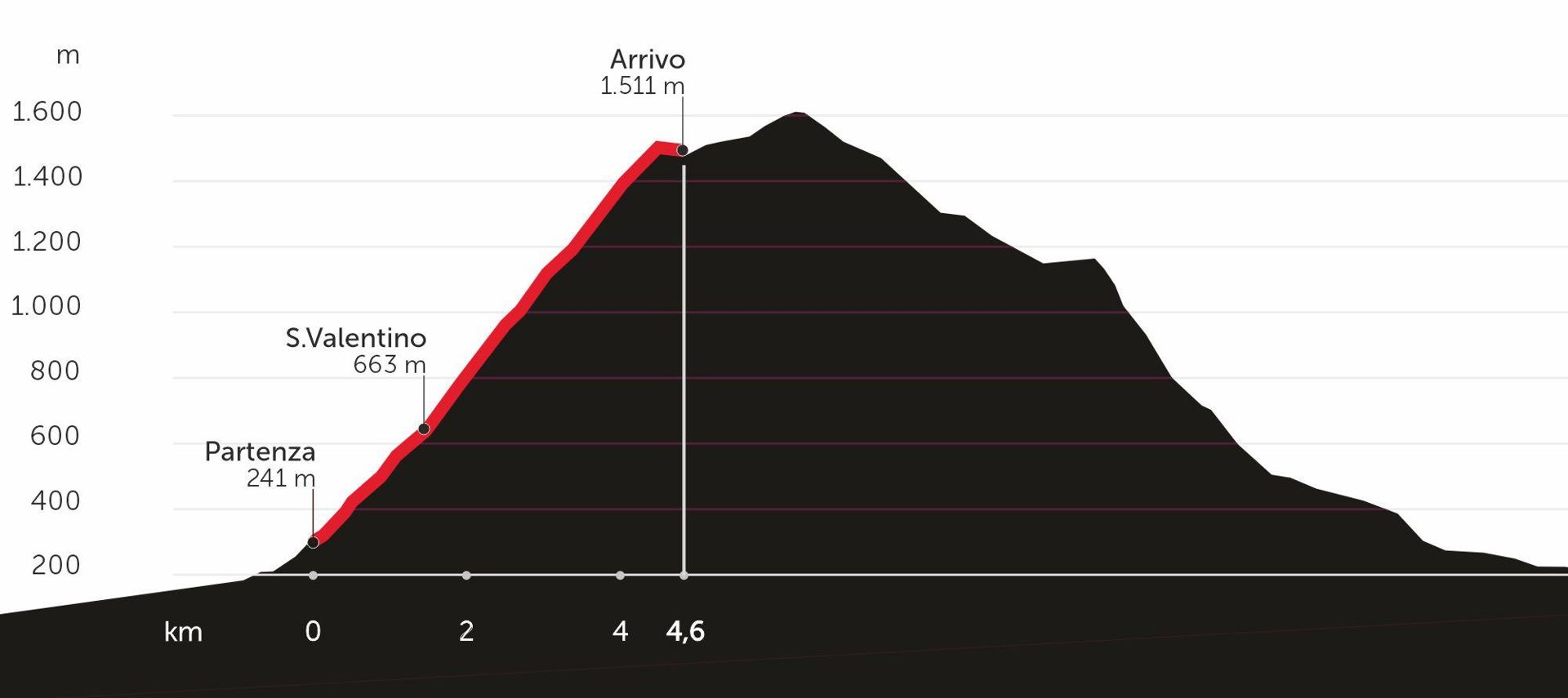 Grafico altimetrico del percorso